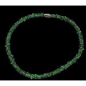 Fantasy Fairycore Green Glass Beaded Collar Necklace